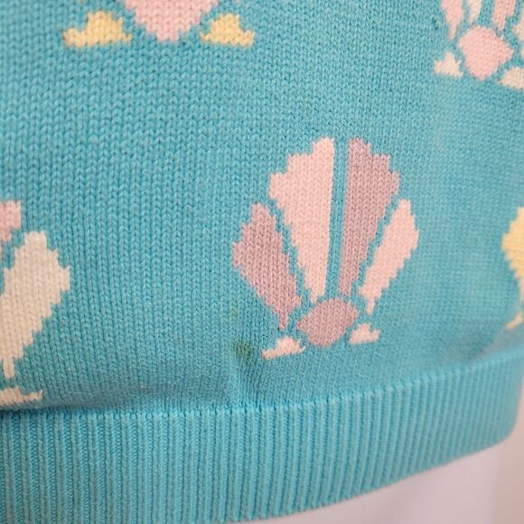VINTAGE 90s sweater seashell‎ short sleeve crewneck blue S/M - Picture 4 of 8
